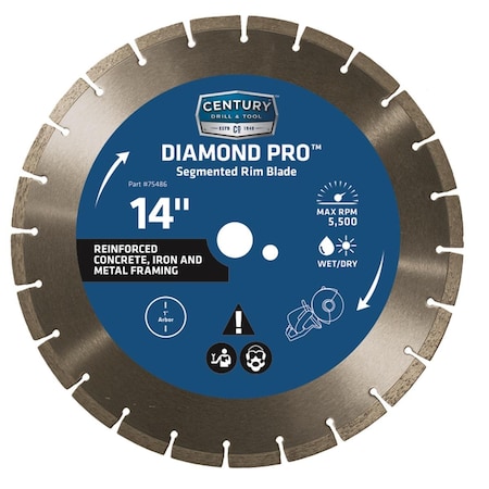 Century Drill & Tool 14 in. dia. x 1 in. Diamond Segmented Rim Diamond Saw Blade 2005705